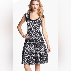 Rebecca Taylor Intarsia Knit Sleeveless Snow Leopard Print Dress Size Small